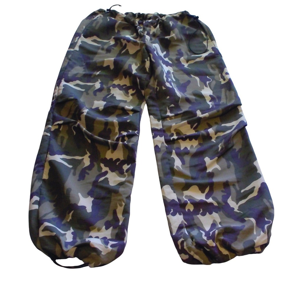 Just Polly Camo Parachute Pants‎ Green Purple Camouflage Womens Joggers Medium